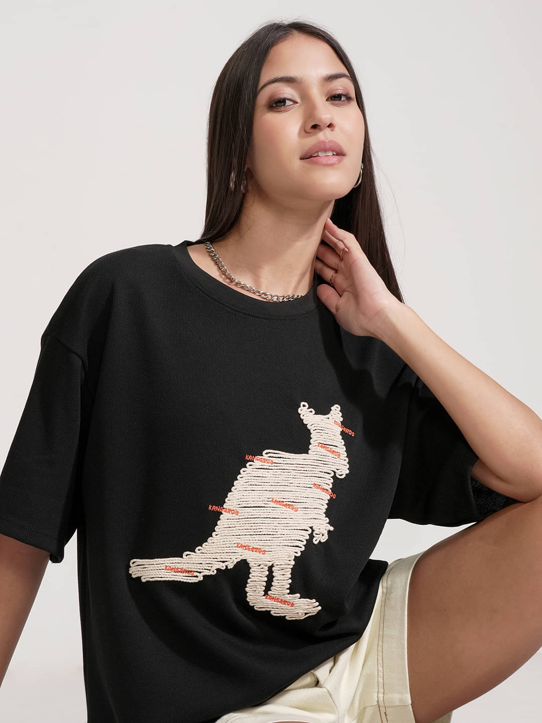 Tokyo Talkies Women Cotton Blend Printed Oversized Fit Round Neck T-Shirt ( Black ) Tokyo Talkies Women Cotton Blend Printed Oversized Fit Round Neck T-Shirt ( Black )