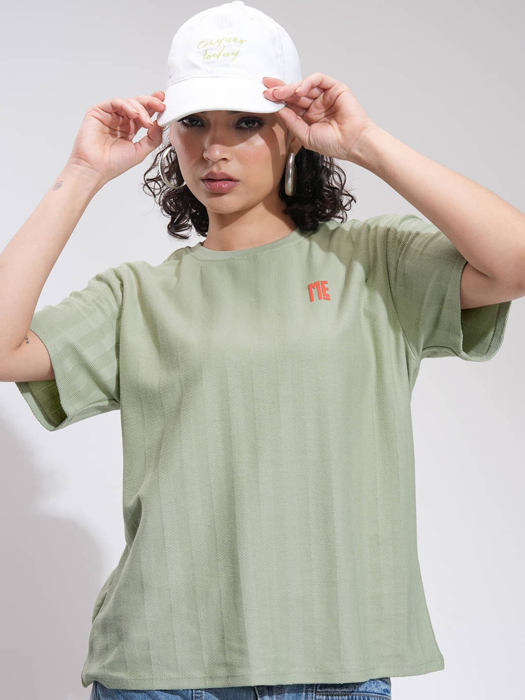 Tokyo Talkies Women Cotton Blend Printed Oversized Fit Round Neck T-Shirt ( Green ) Tokyo Talkies Women Cotton Blend Printed Oversized Fit Round Neck T-Shirt ( Green )