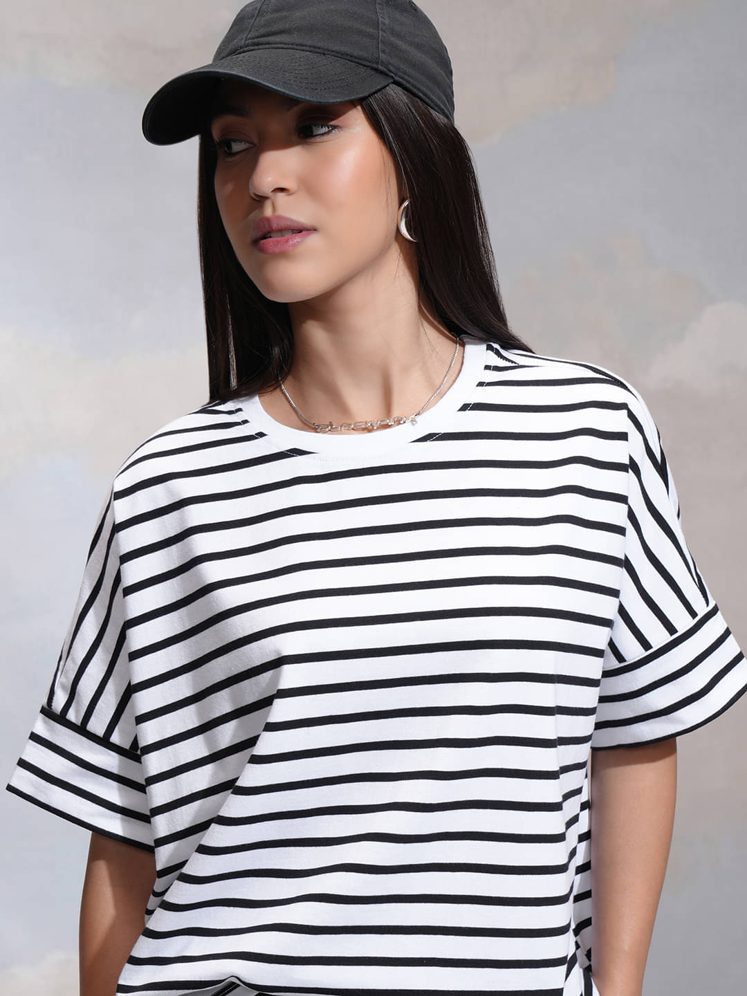     			Tokyo Talkies Women Poly Cotton Striped Regular Fit Round Neck T-Shirt ( Multicolor )