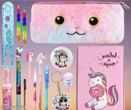     			UNICORN Stationery Set Combo Pack Of Unicorn Fur Pouch With Unicorn Dairy and Unicorn Pen Pencil Set, Best Combo Of Unicorn Stationeries Items For Kids Birthday Gift Supplies For Students