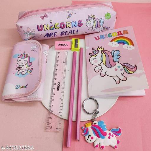     			Unicorn Bag For Girls (Pack Of 7 Items) Backpacks S Unicorn Pink Stationery Set Kit Unicorn Carry Bag For Girls Diary Pen Pencil Combo Girls Polyester Unicorn Stationery Set For Girls