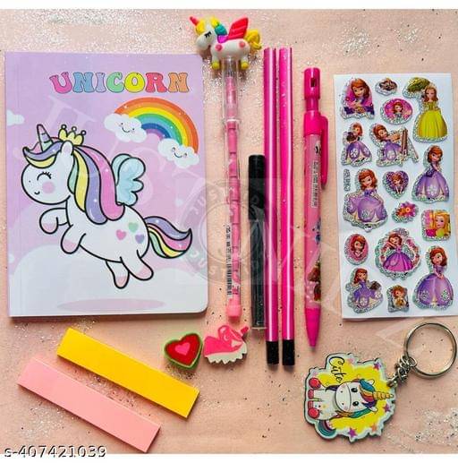     			Unicorn Maha Combo of A6 DIARY WITH PENCIL,ERASER,SHARPNER,SCALE,STICKNOTES,BROOCH MORE (Pack of 12)