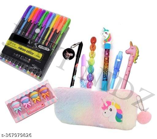     			Unicorn Mini Fur Diary a 6 size small,Soft Furry Notebook Girls Kids Stylish feather Diary Pen 6 in 1, Pencil Box folder keychain wallet Pouch Eraser Pencil School case Stationery eraser