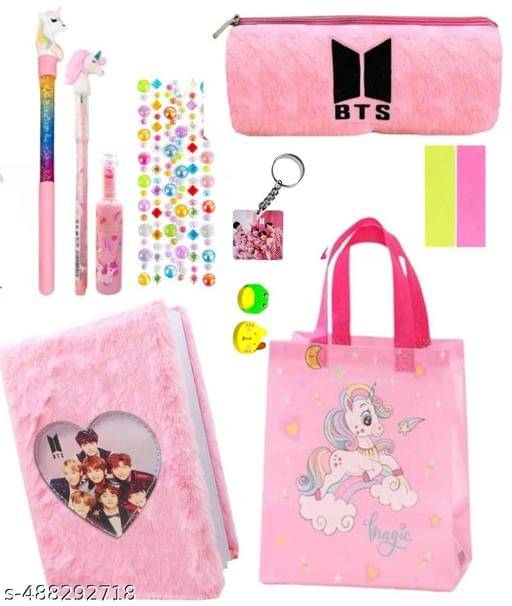     			Unicorn School Fur Stationery Set For Girls Pen Pencil Pouch Combo Unicorn Pencil Box Gel Pens Pencils Key Chain Party Favor Gift Return Gifts For Birthday (Pack Of 12, Multicolor)