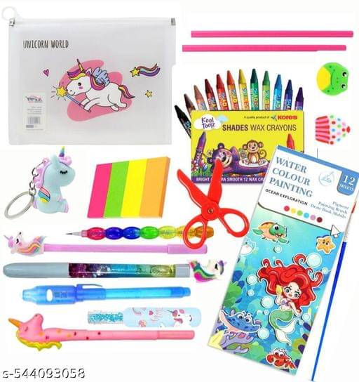     			Unicorn Stationery Gift For Kids Unicorn Pencil Pouch Pencil Case For Girls Metal Geometry Box With Notepad, Pencil, Eraser & Sharpener School Stationary Kit Gift Set For Students (Pack of 29)