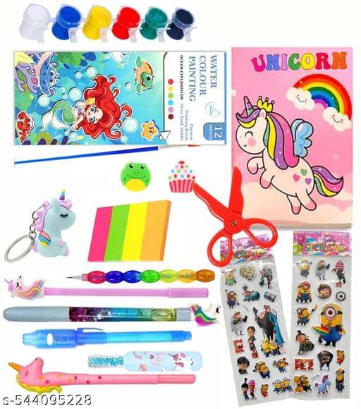     			Unicorn Stationery Gift For Kids Unicorn Pencil Pouch Pencil Case For Girls Metal Geometry Box With Notepad, Pencil, Eraser & Sharpener School Stationary Kit Gift Set For Students (Pack of 22)