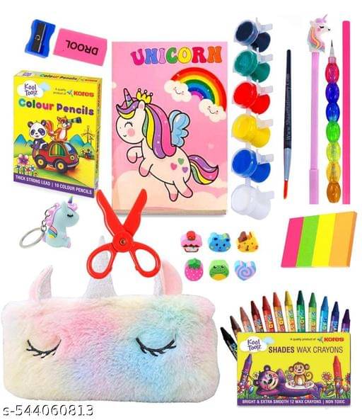     			Unicorn Stationery Gift For Kids Unicorn Pencil Pouch Pencil Case For Girls Metal Geometry Box With Notepad, Pencil, Eraser & Sharpener School Stationary Kit Gift Set For Students (Pack of 48)