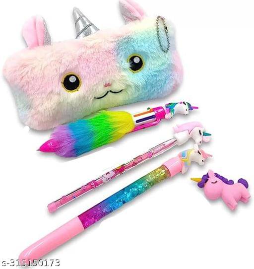    			Unicorn staionery set Theme Combo of 5 pcs, Unicorn Stationery Set for Kids, School Stationery Set with Pen, Pencil, Erasers, Pouch, Best Birthday & Return Gift Set for Girls & Kids.