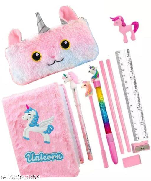     			Unicorn stationary set with A6 Diary with pen, pencil and pop it pouch sling