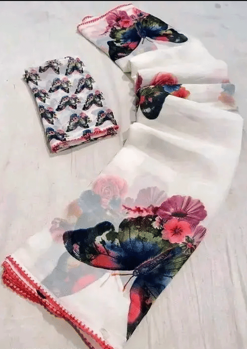 VAANISRI Georgette Printed Saree With Unstitched Blouse Piece ( Off White ) VAANISRI Georgette Printed Saree With Unstitched Blouse Piece ( Off White )