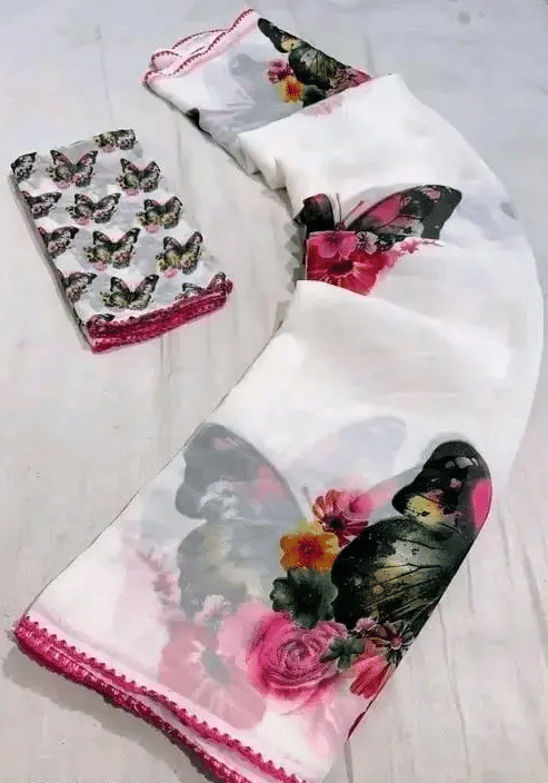     			VAANISRI Georgette Printed Saree With Unstitched Blouse Piece ( Off White )