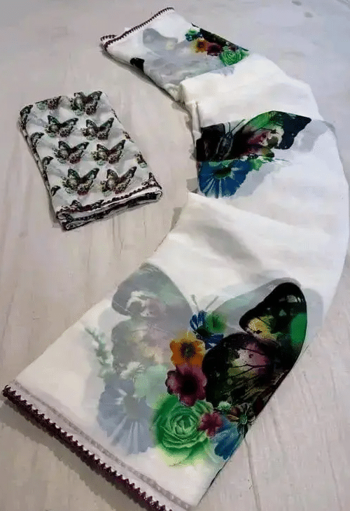 VAANISRI Georgette Printed Saree With Unstitched Blouse Piece ( Off White ) VAANISRI Georgette Printed Saree With Unstitched Blouse Piece ( Off White )