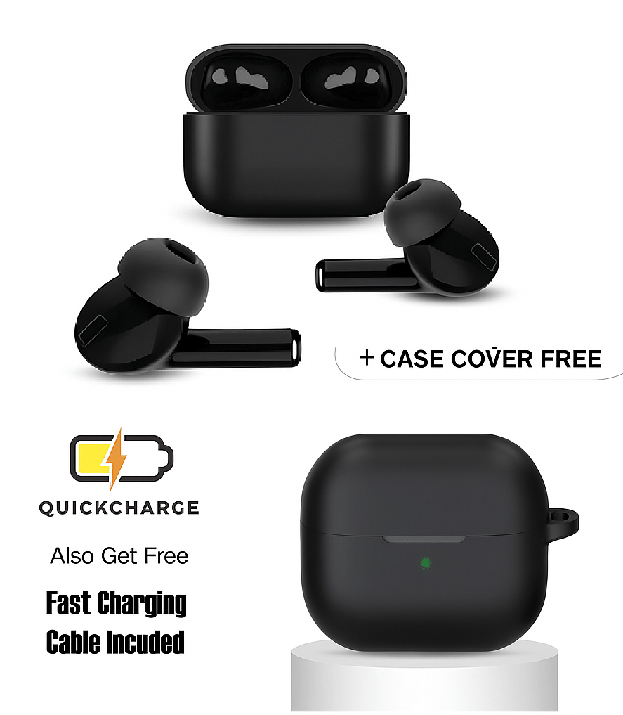     			Wireless Earbuds | 24H Battery Backup | Quick Charge Support | Mic & Case Cover | Free Fast Charging Cable | TWS Bluetooth Earphones (Black)
