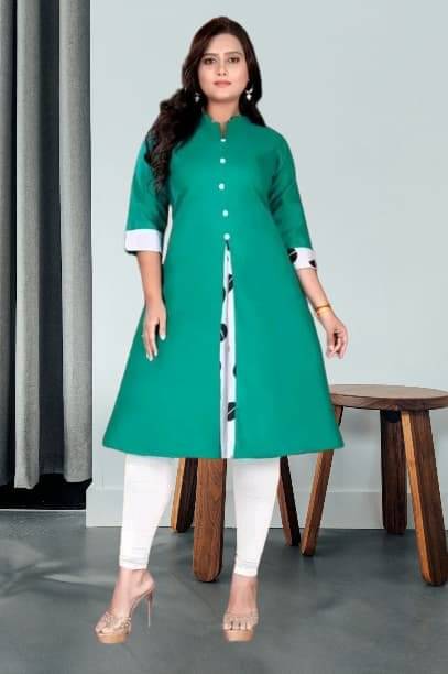 Zorista Women Cotton Flex Solid A-line Kurti ( Dark Green ) Zorista Women Cotton Flex Solid A-line Kurti ( Dark Green )