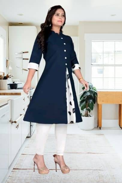     			Zorista Women Cotton Flex Solid A-line Kurti ( Blue )