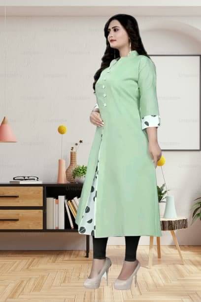 Zorista Women Cotton Flex Solid A-line Kurti ( Light Green ) Zorista Women Cotton Flex Solid A-line Kurti ( Light Green )