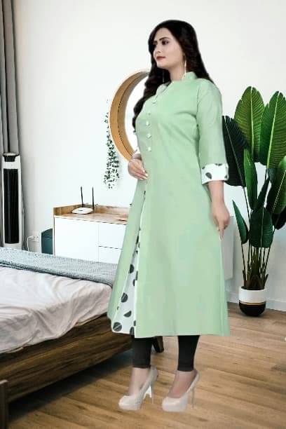 Zorista Women Cotton Flex Solid A-line Kurti ( Light Green ) Zorista Women Cotton Flex Solid A-line Kurti ( Light Green )