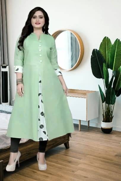     			Zorista Women Cotton Flex Solid A-line Kurti ( Light Green )