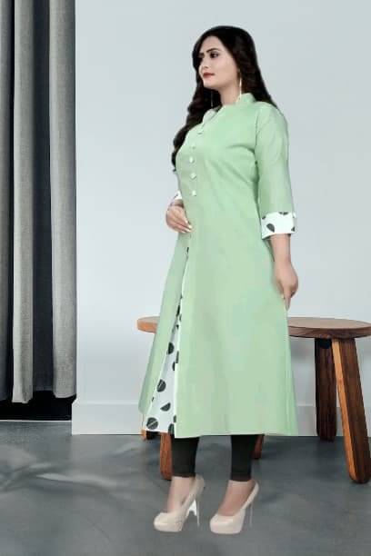 Zorista Women Cotton Flex Solid A-line Kurti ( Light Green ) Zorista Women Cotton Flex Solid A-line Kurti ( Light Green )