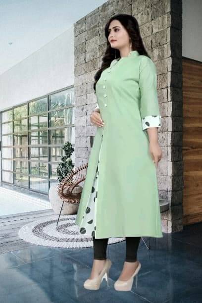 Zorista Women Cotton Flex Solid A-line Kurti ( Light Green ) Zorista Women Cotton Flex Solid A-line Kurti ( Light Green )