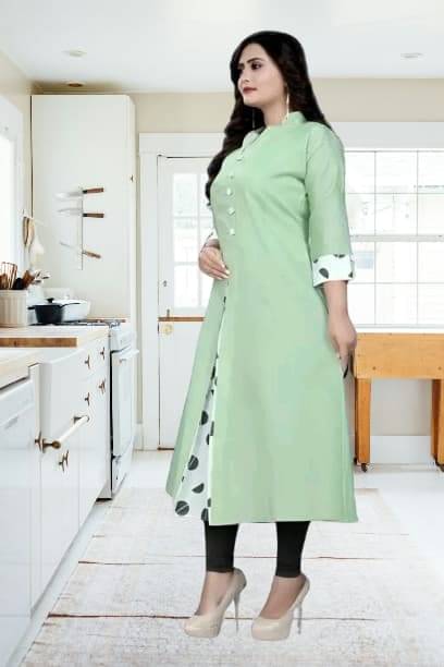 Zorista Women Cotton Flex Solid A-line Kurti ( Light Green ) Zorista Women Cotton Flex Solid A-line Kurti ( Light Green )