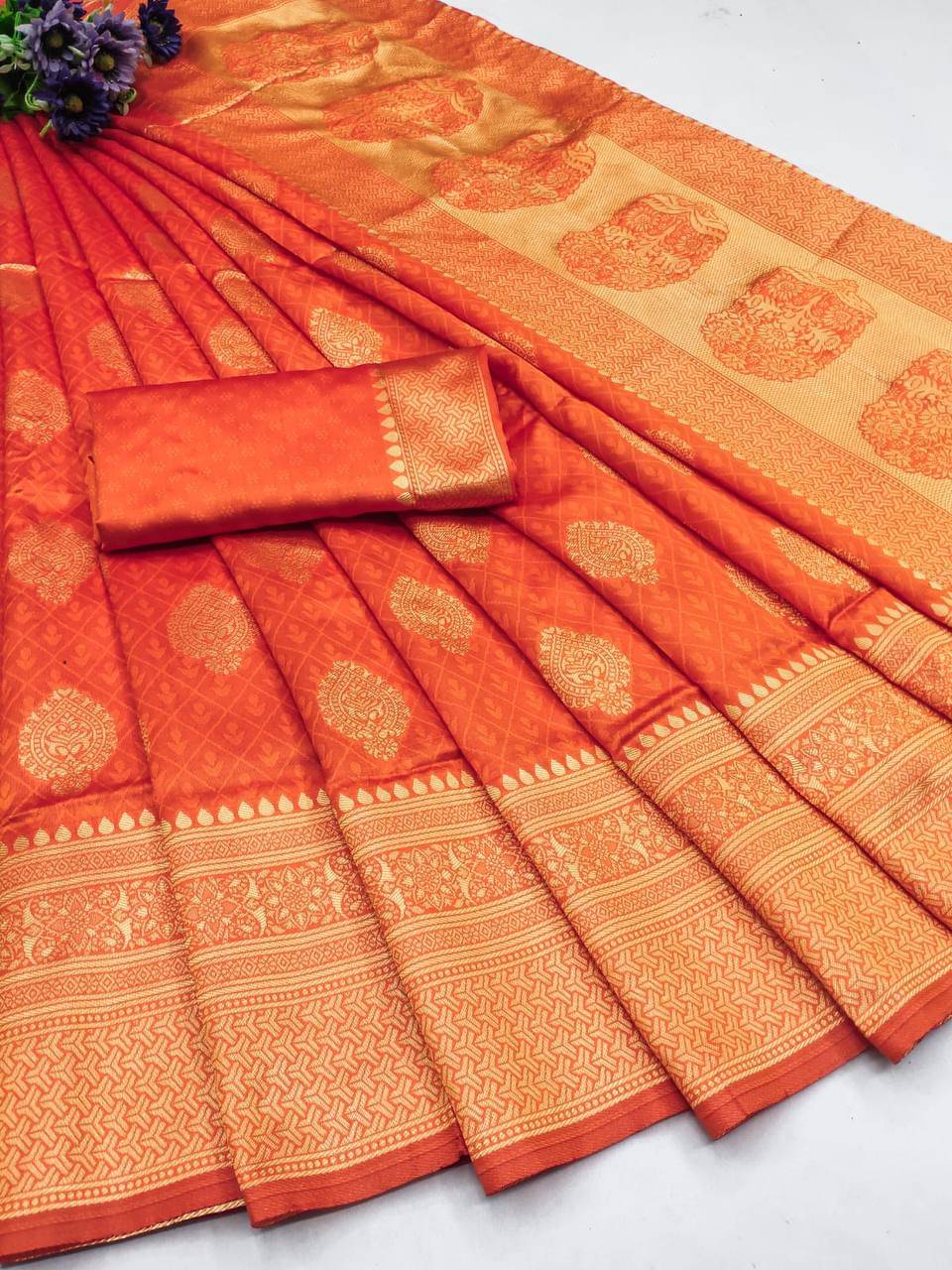 fab woven Art Silk Woven Kanjeevaram Sarees With Unstitched Blouse Piece ( Orange ) fab woven Art Silk Woven Kanjeevaram Sarees With Unstitched Blouse Piece ( Orange )