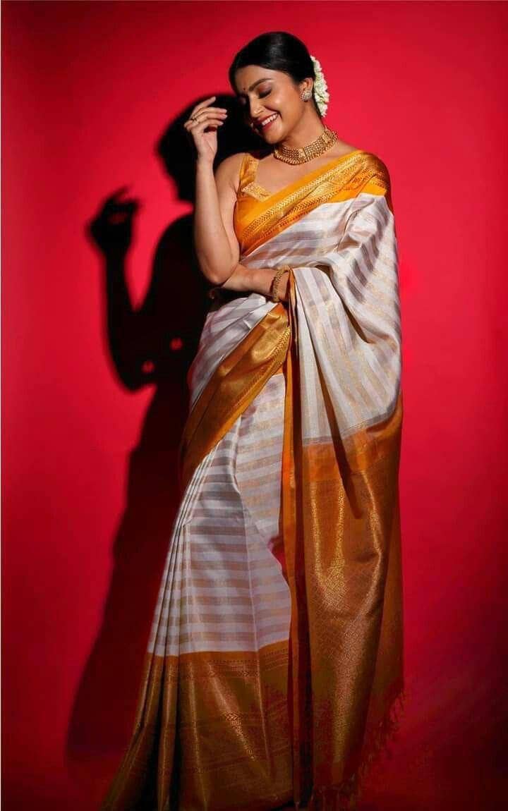 fab woven Art Silk Woven Kanjeevaram Sarees With Unstitched Blouse Piece ( White ) - Sarees | Buy online on ZillyBuy