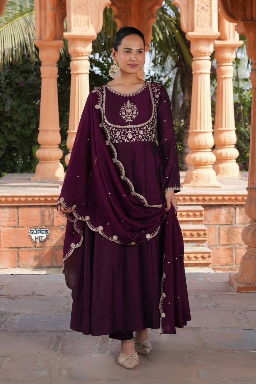     			keshav fashion Women Silk Blend Embroidered Anarkali Kurti With Patiala Salwar ( Purple )
