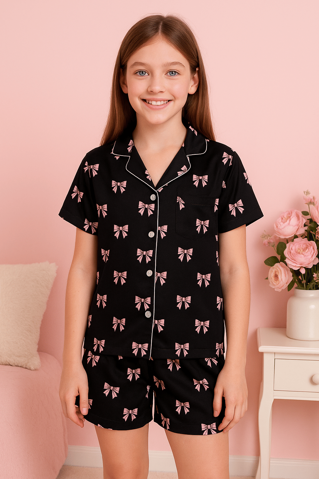     			p3+ Pack of 1 Girls Hosiery Nightsuit Set ( Black )