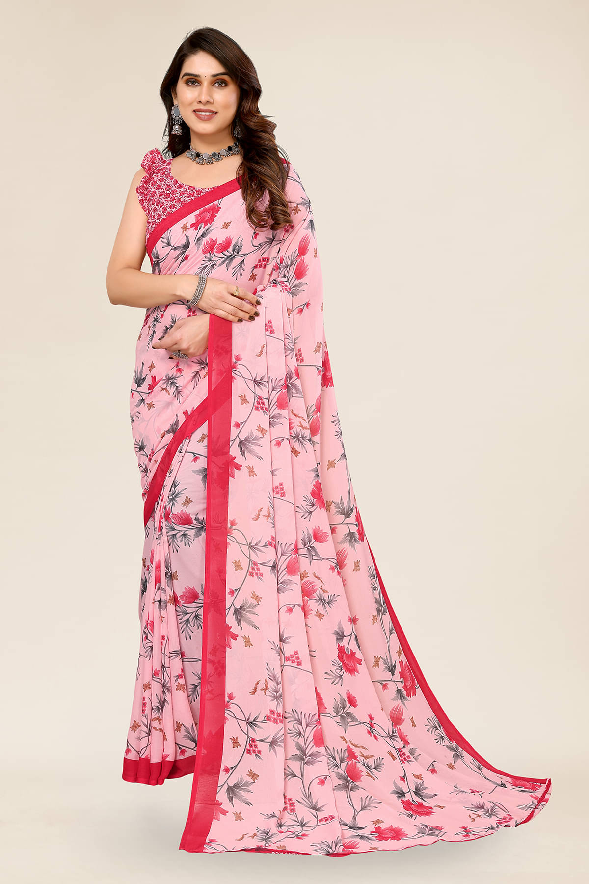 ANAND SAREES Georgette Printed Chanderi saree With Unstitched Blouse Piece ( Pink ) ANAND SAREES Georgette Printed Chanderi saree With Unstitched Blouse Piece ( Pink )