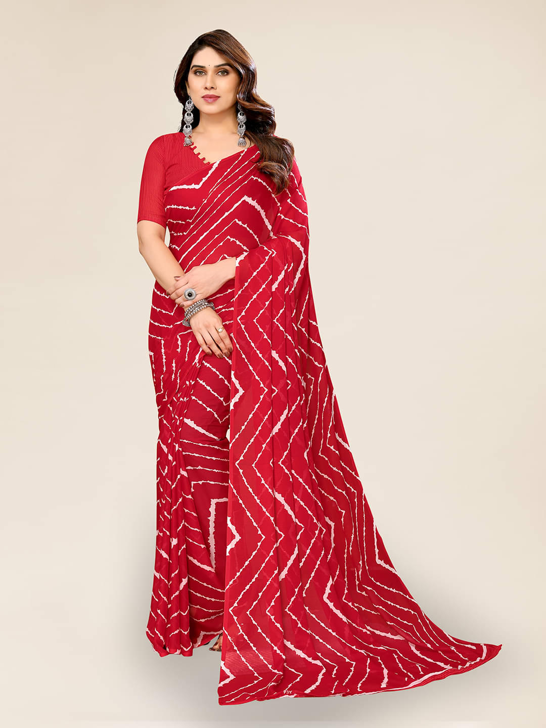 ANAND SAREES Georgette Printed Leheriya Saree With Unstitched Blouse Piece ( Red ) ANAND SAREES Georgette Printed Leheriya Saree With Unstitched Blouse Piece ( Red )