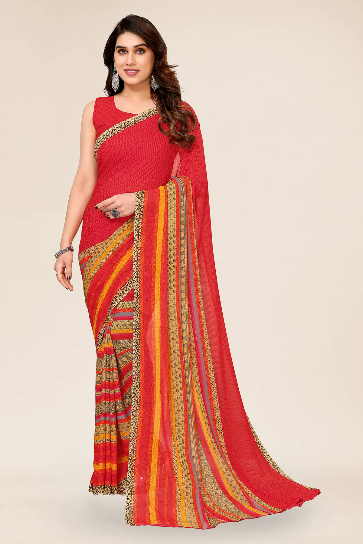 ANAND SAREES Georgette Printed Chanderi saree With Unstitched Blouse Piece ( Red ) ANAND SAREES Georgette Printed Chanderi saree With Unstitched Blouse Piece ( Red )