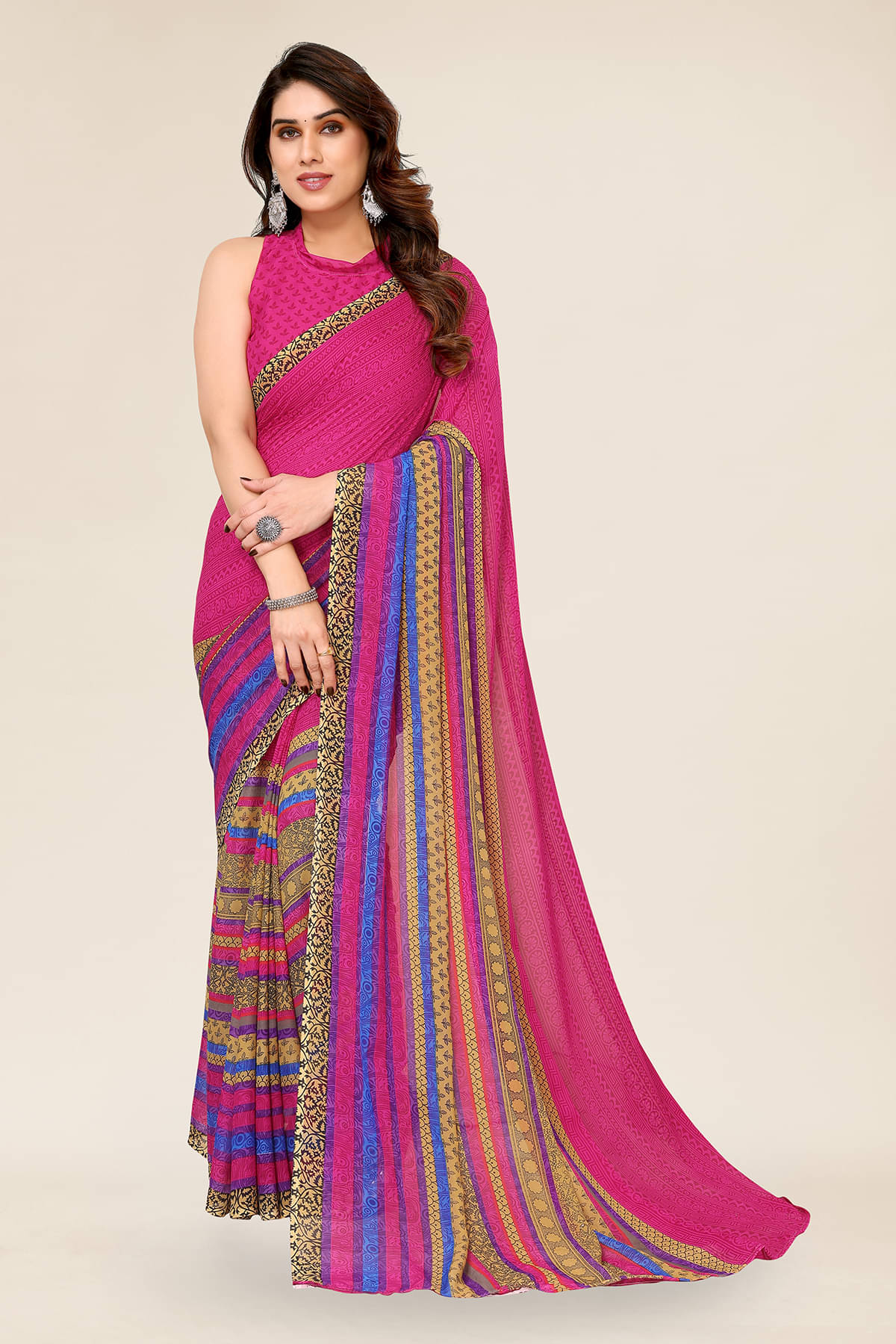 ANAND SAREES Georgette Printed Chanderi saree With Unstitched Blouse Piece ( Pink )     			ANAND SAREES Georgette Printed Chanderi saree With Unstitched Blouse Piece ( Pink )