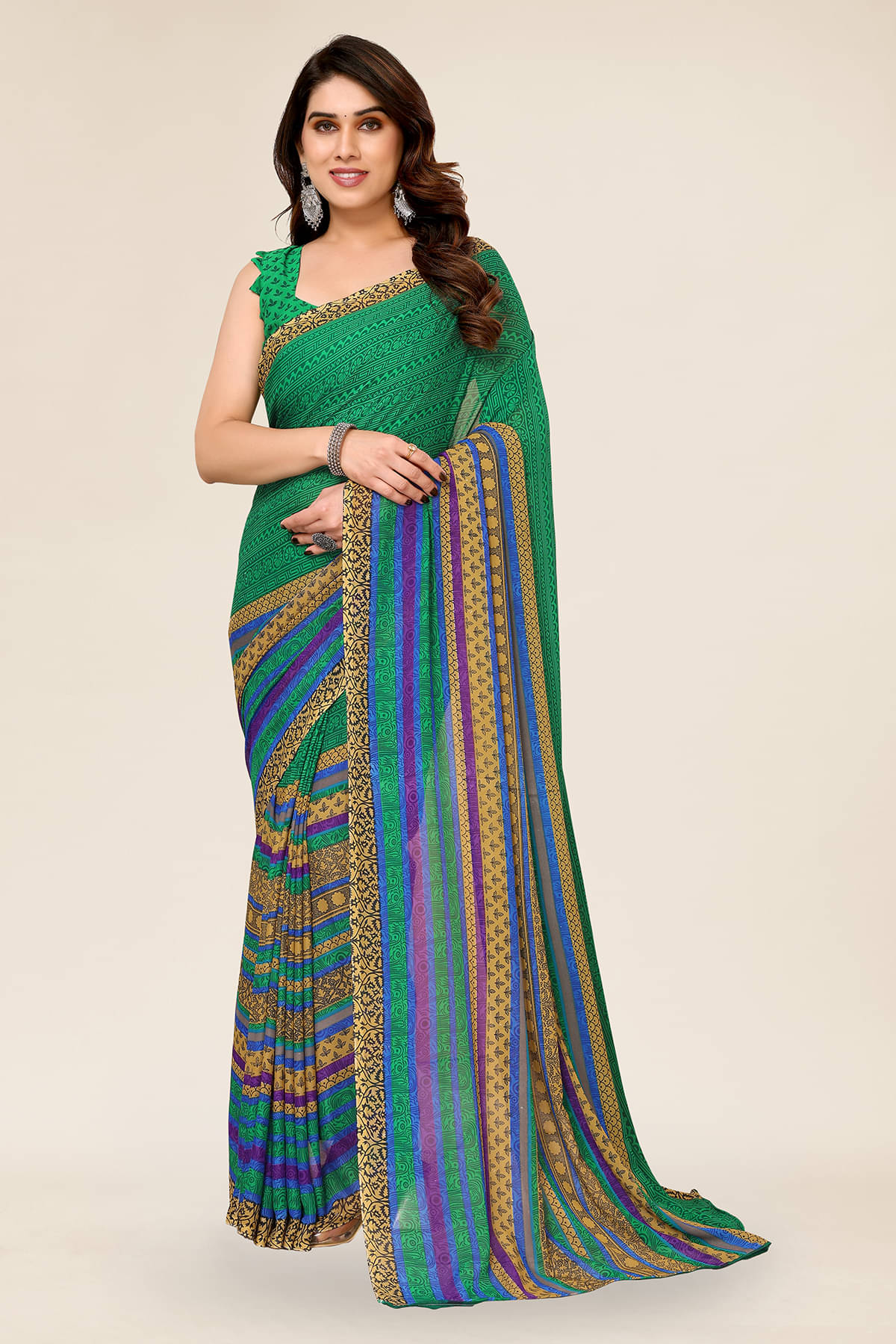 ANAND SAREES Georgette Printed Chanderi saree With Unstitched Blouse Piece ( Green ) ANAND SAREES Georgette Printed Chanderi saree With Unstitched Blouse Piece ( Green )