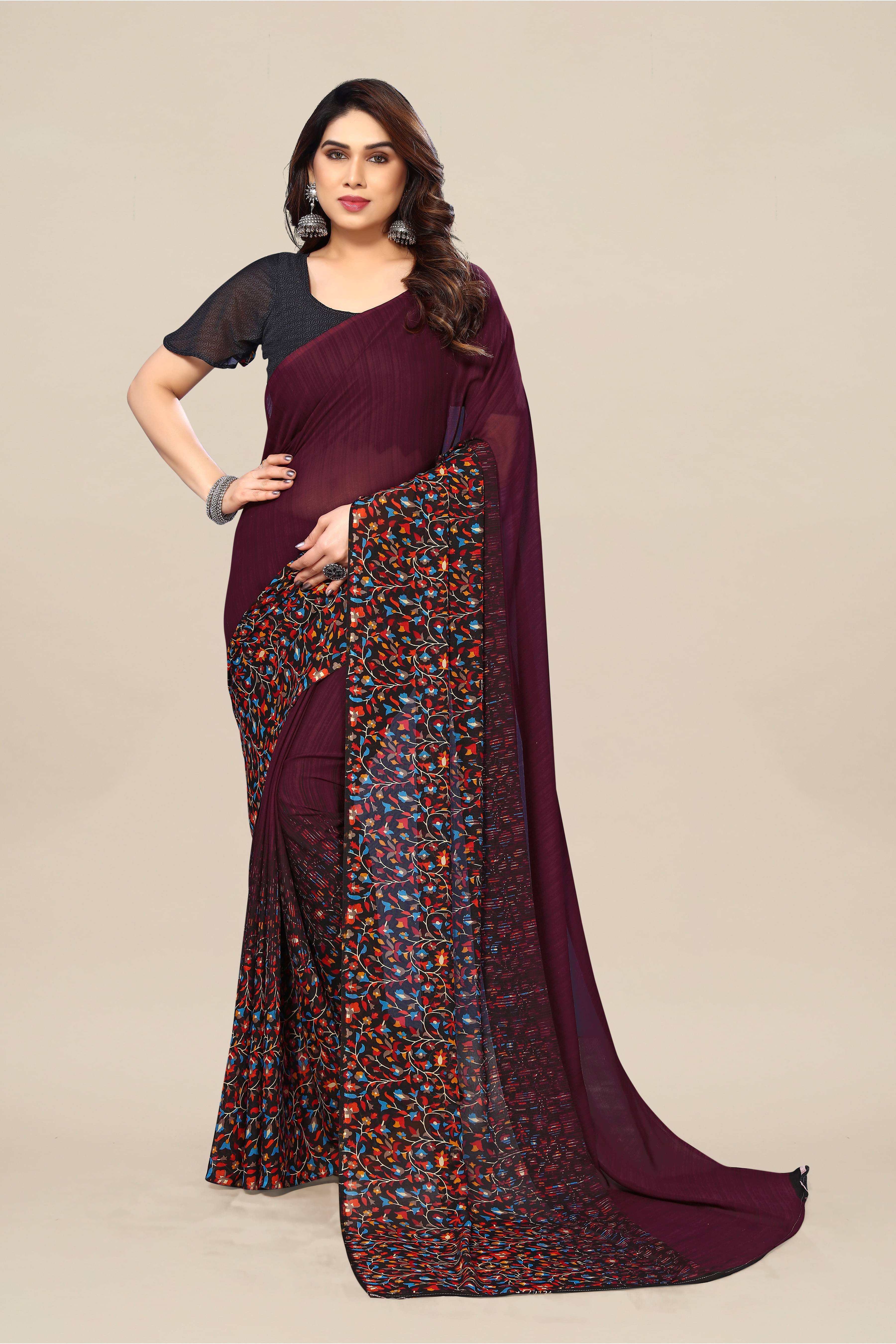ANAND SAREES Georgette Printed Chanderi saree With Unstitched Blouse Piece ( Brown ) ANAND SAREES Georgette Printed Chanderi saree With Unstitched Blouse Piece ( Brown )