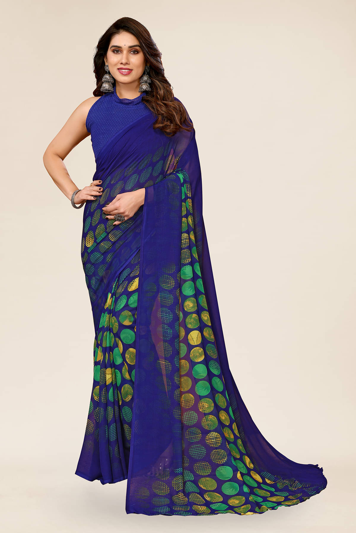     			ANAND SAREES Georgette Printed Chanderi saree With Unstitched Blouse Piece ( Blue )