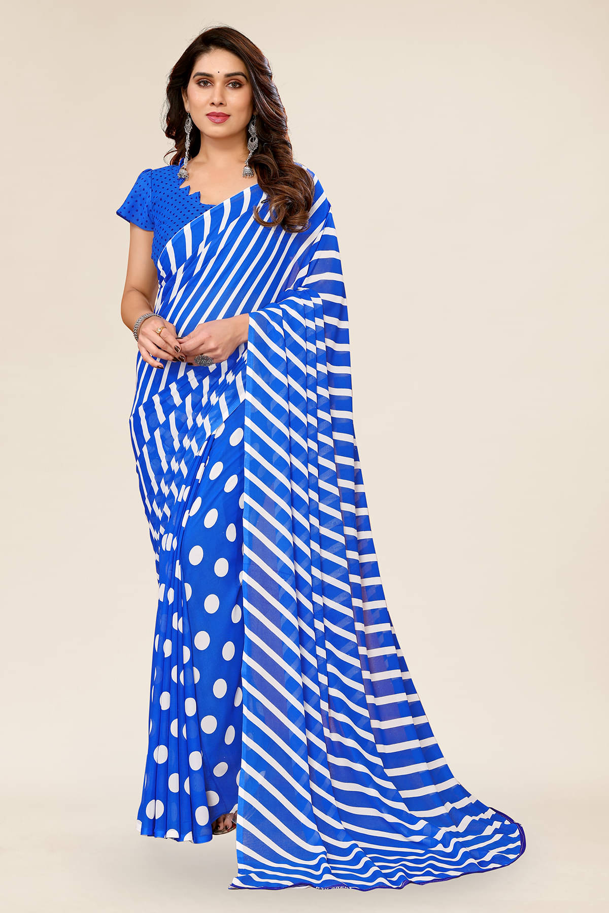     			ANAND SAREES Georgette Printed Chanderi saree With Unstitched Blouse Piece ( Blue )
