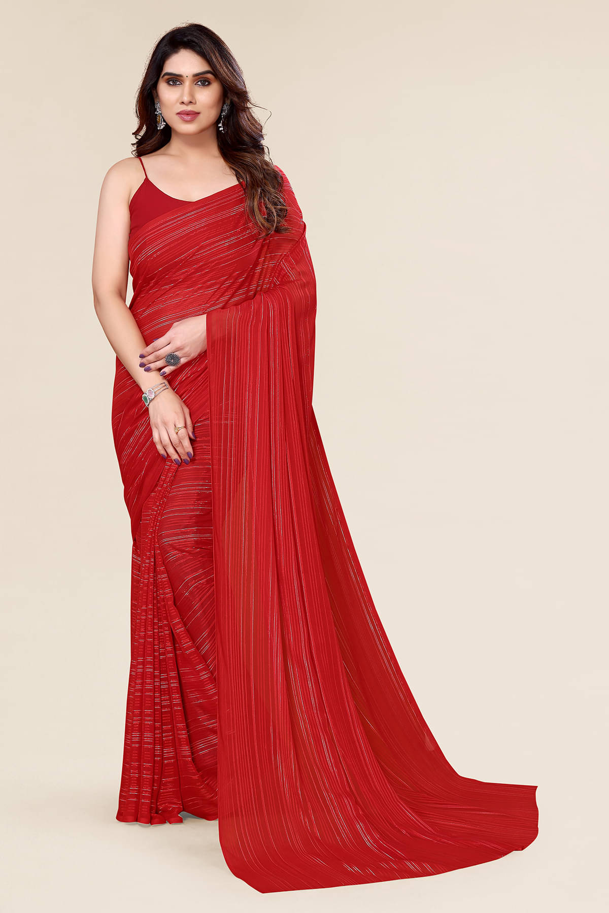 ANAND SAREES Satin Embellished Chanderi saree With Unstitched Blouse Piece ( Red ) ANAND SAREES Satin Embellished Chanderi saree With Unstitched Blouse Piece ( Red )