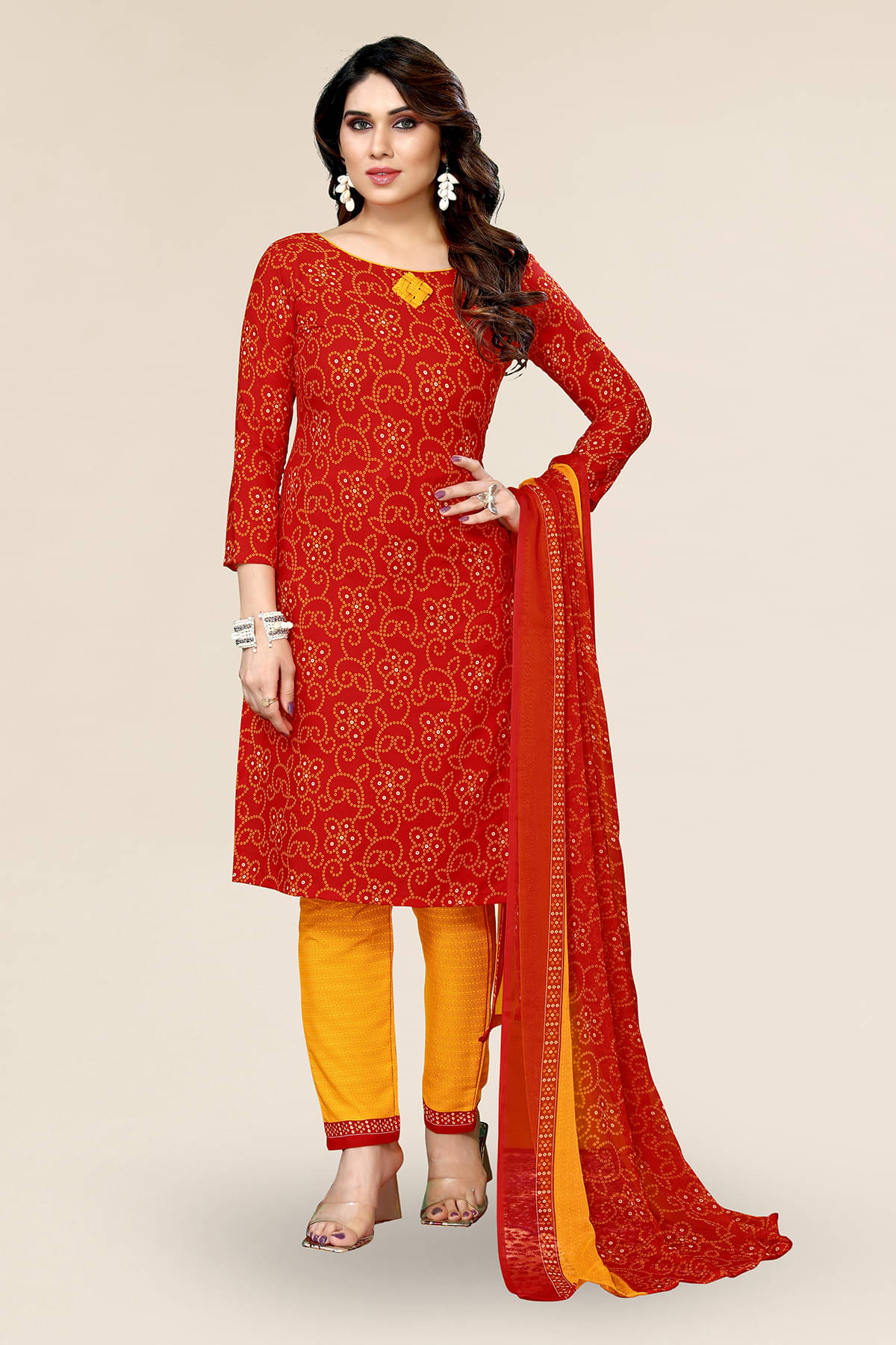 ANAND SAREES Women Crepe Unstitched Dress Material ( Red ) ANAND SAREES Women Crepe Unstitched Dress Material ( Red )