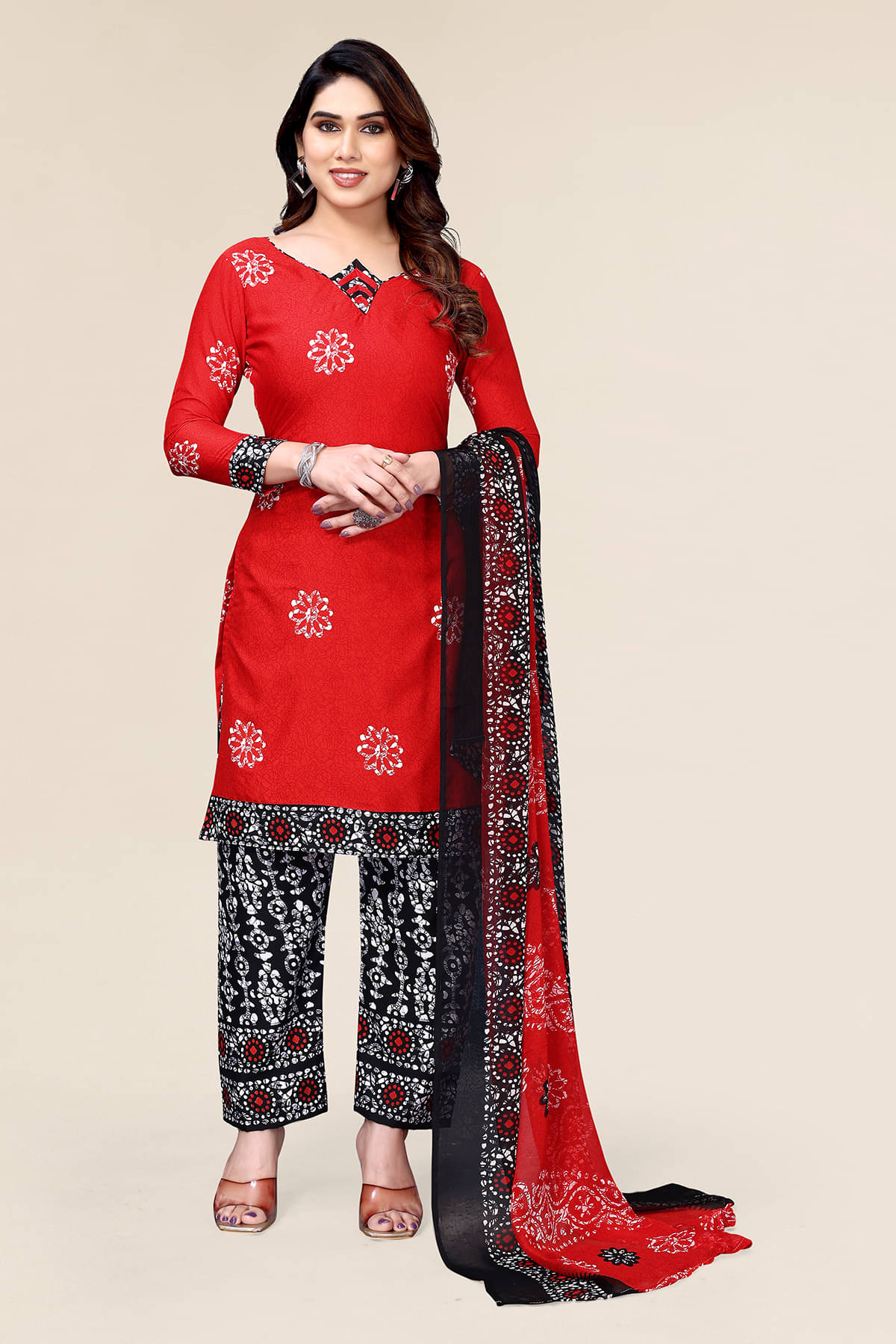 ANAND SAREES Women Crepe Unstitched Dress Material ( Red )     			ANAND SAREES Women Crepe Unstitched Dress Material ( Red )