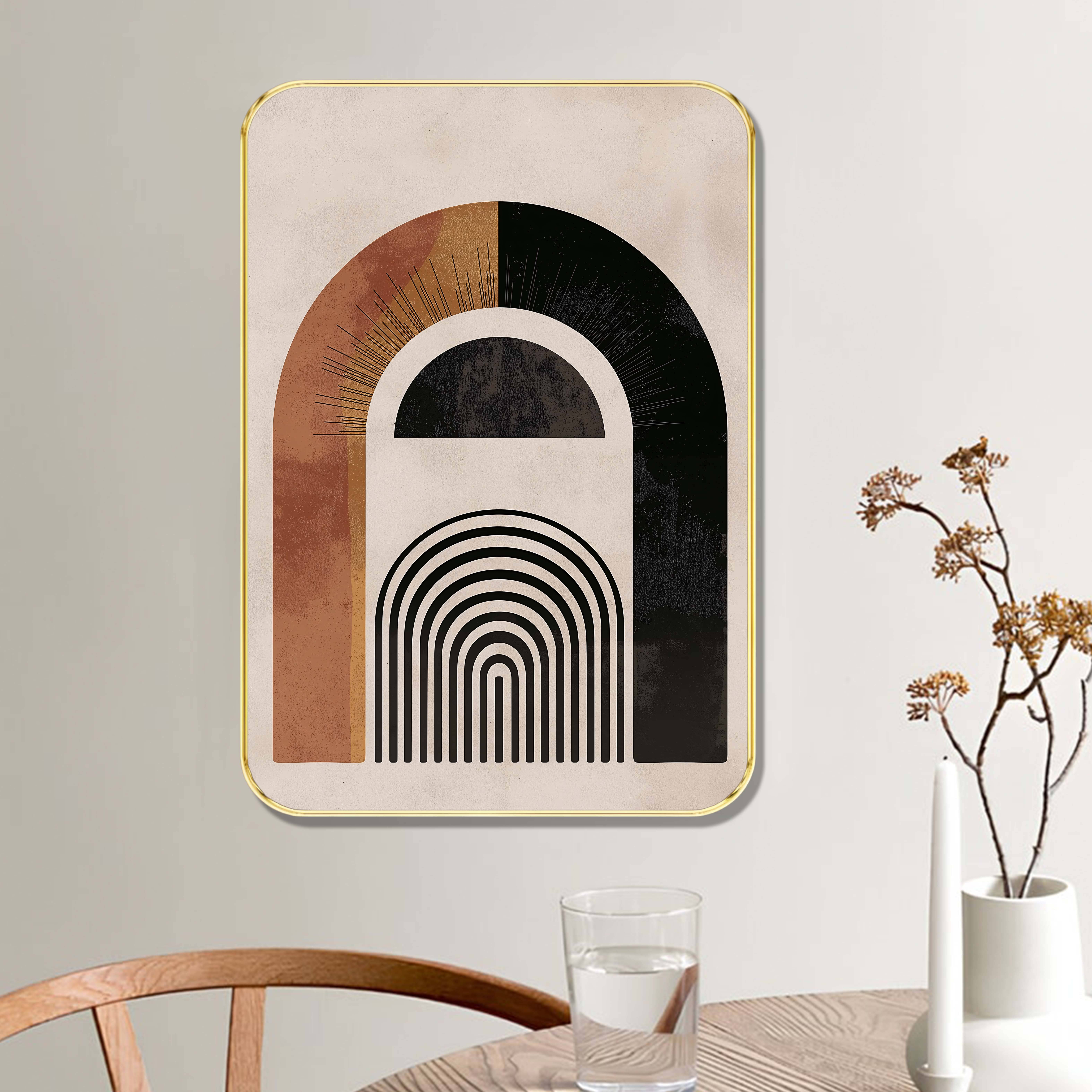 Abstract Arch Wall Art Minimalist Geometric Print in Black & Terracotta | Modern Framed Artwork with Golden Frame for Living Room, Bedroom, Office & Gallery Wall Decor Abstract Arch Wall Art Minimalist Geometric Print in Black & Terracotta | Modern Framed Artwork with Golden Frame for Living Room, Bedroom, Office & Gallery Wall Decor