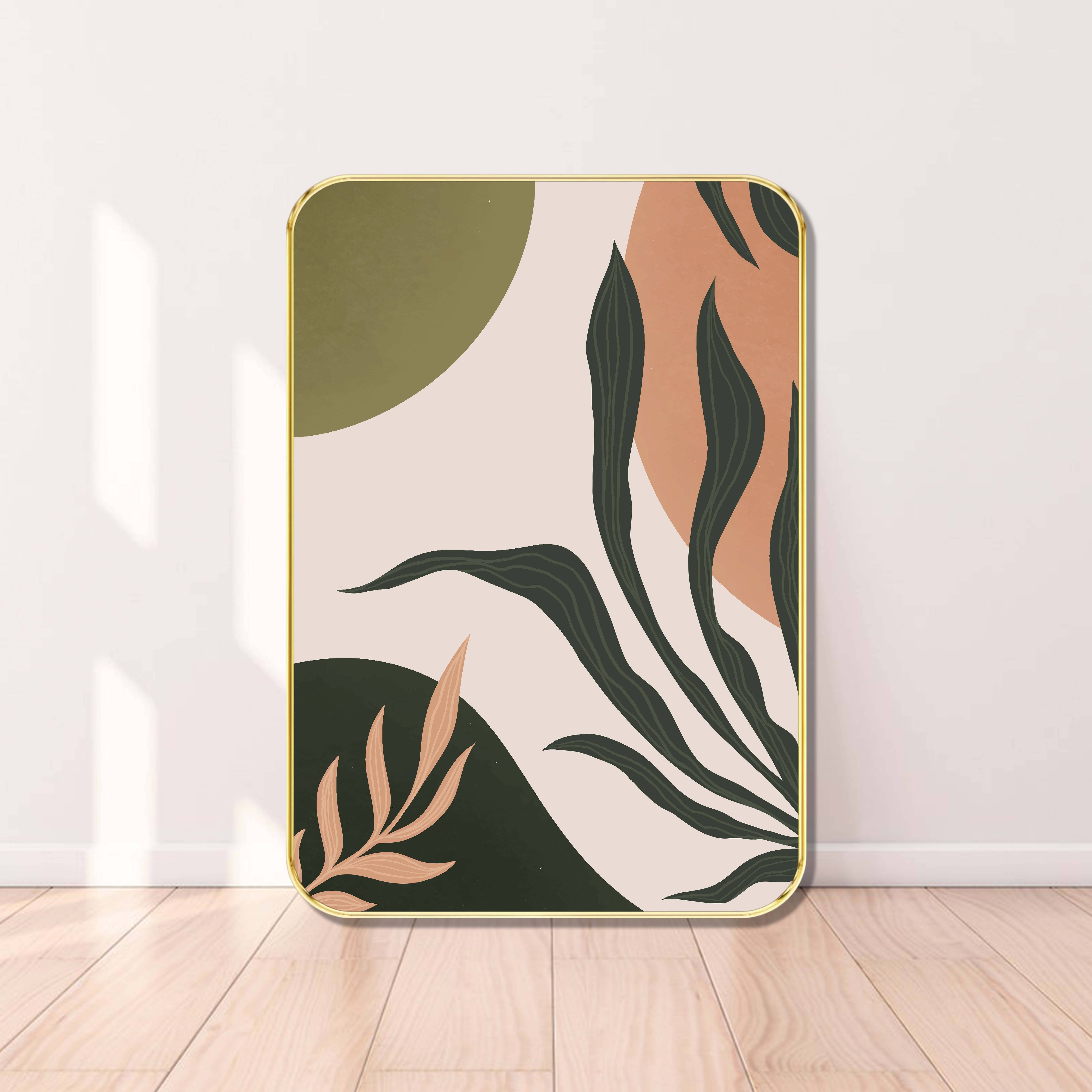 Abstract Botanical Wall Art with Golden Frame | Modern Green Leaf Design for Living Room, Bedroom & Office Decor Abstract Botanical Wall Art with Golden Frame | Modern Green Leaf Design for Living Room, Bedroom & Office Decor