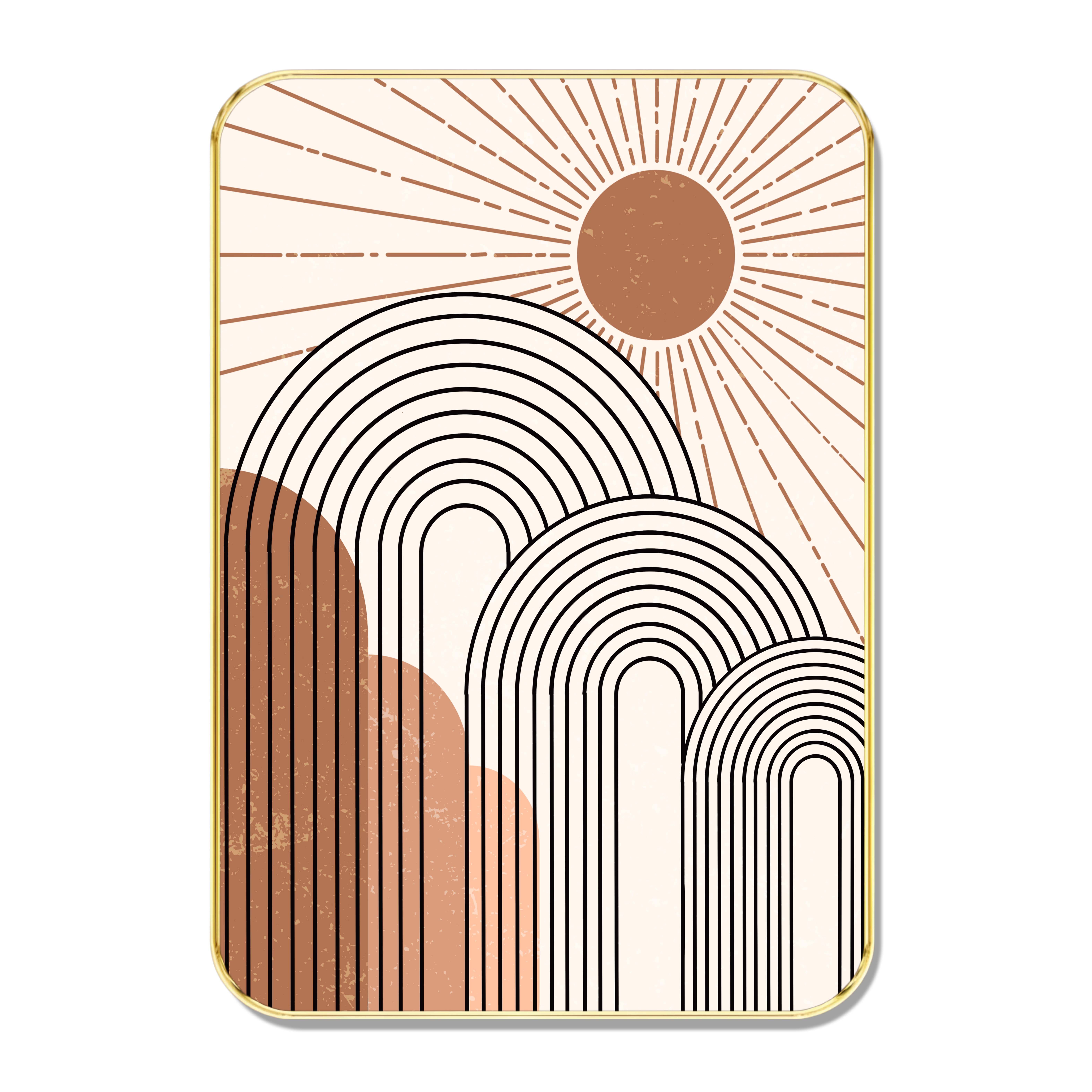     			Abstract Geometric Sunburst Wall Art – Modern Black Arch & Terracotta Sun Line Design with Gold Frame | Minimalist Boho Painting for Living Room, Bedroom