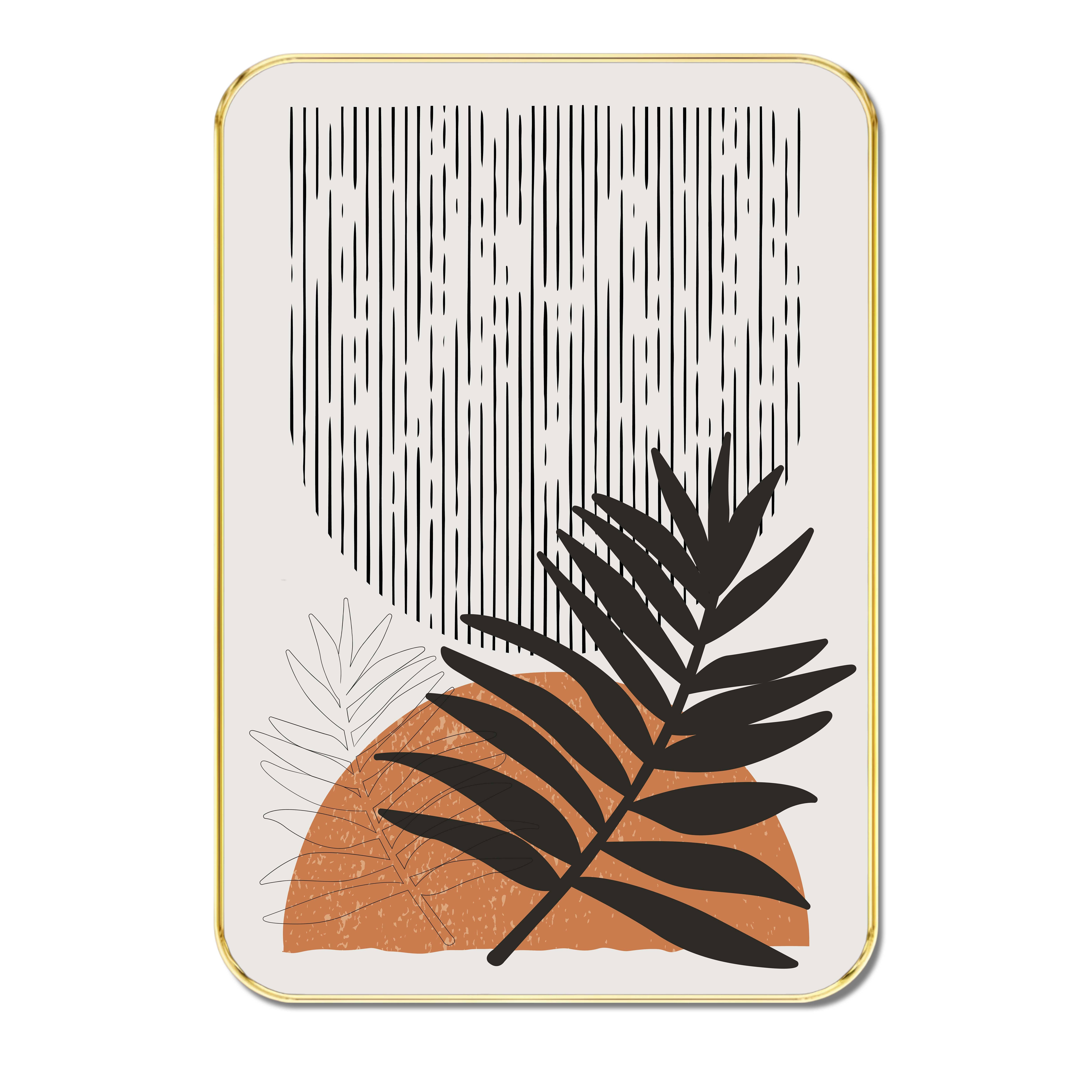 Abstract Tropical Leaf Wall Art | Modern Botanical Framed Painting with Golden Border | Vertical Line & Leaf Design for Living Room, Office, Bedroom Abstract Tropical Leaf Wall Art | Modern Botanical Framed Painting with Golden Border | Vertical Line & Leaf Design for Living Room, Office, Bedroom