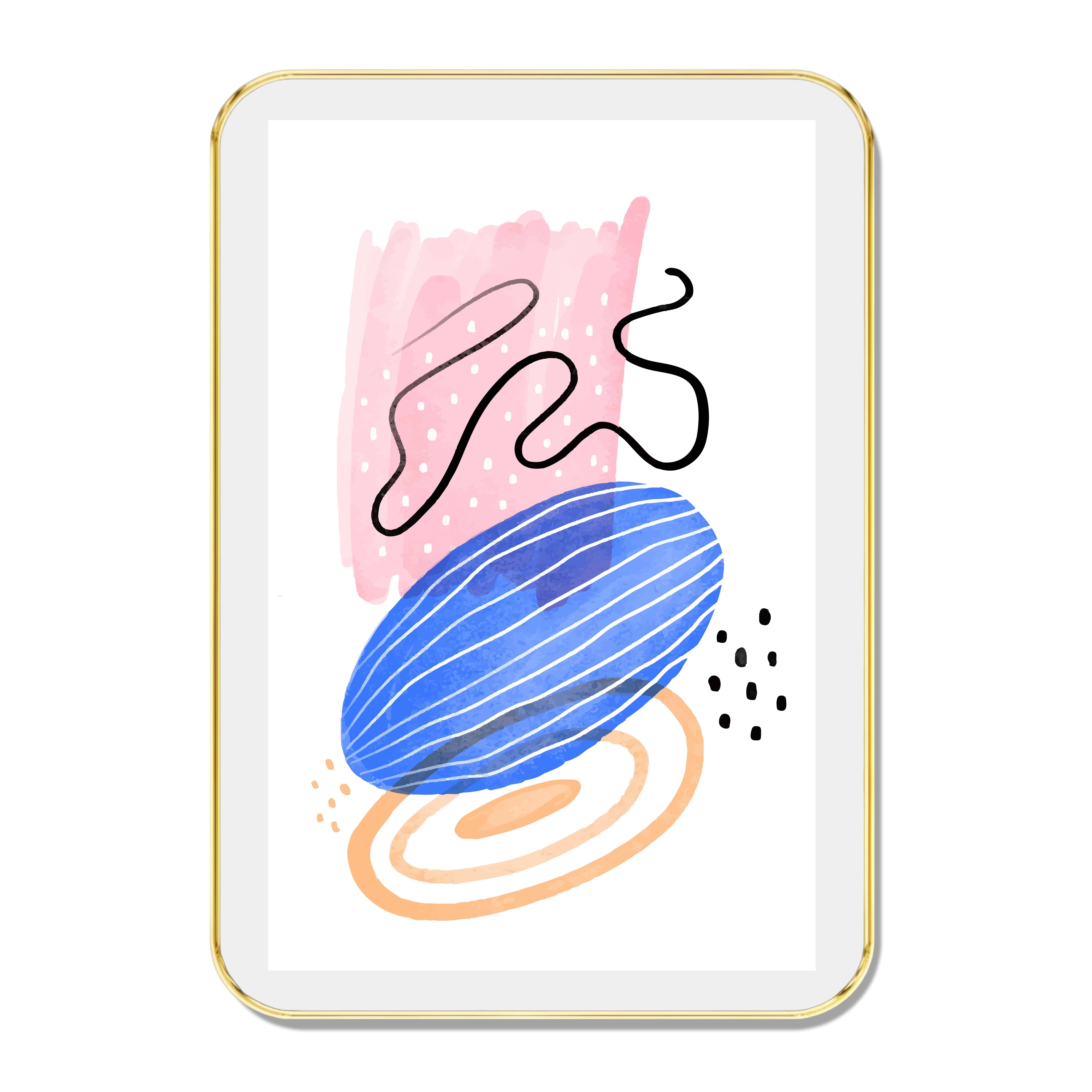     			Abstract Watercolor Wall Art – Blue & Pink Geometric Modern Painting | Minimal Framed Artwork for Home & Office Decor
