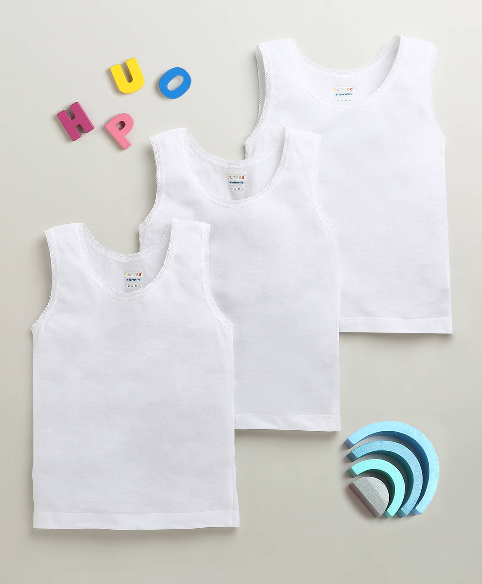     			BUMZEE Pack of 3 Baby Girls Cotton Camisoles ( White )