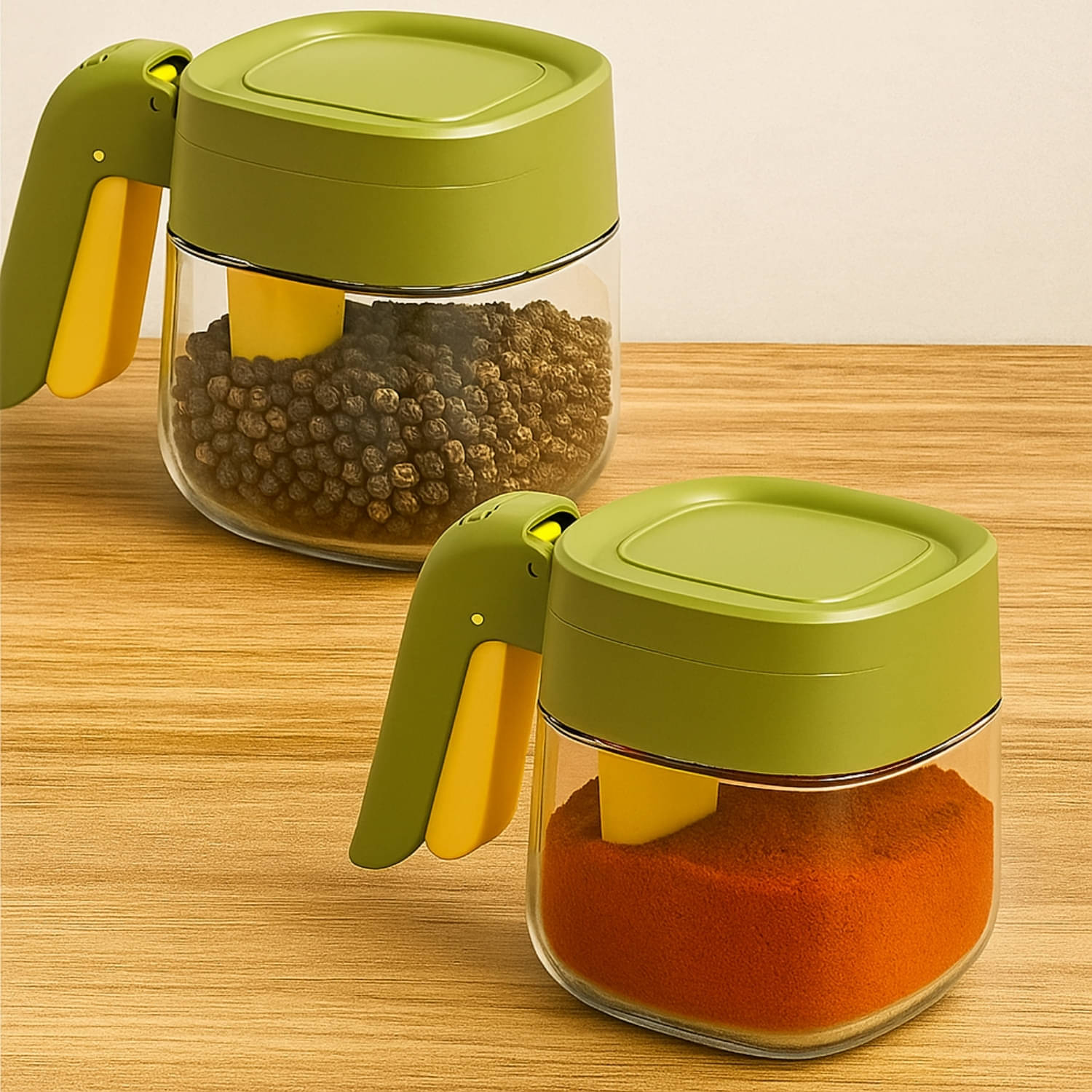     			Baskety Spice Jar Glass Green Spice Container ( Set of 2 )