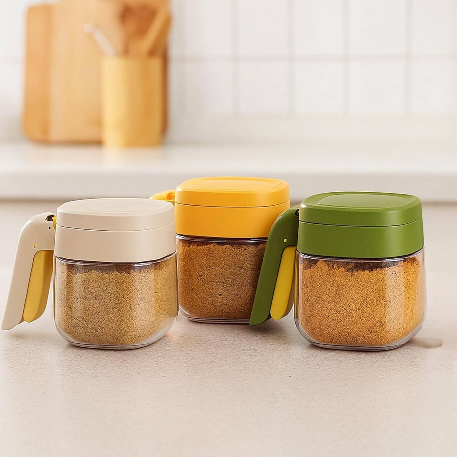     			Baskety Spice Jar Glass Multicolor Spice Container ( Set of 3 )