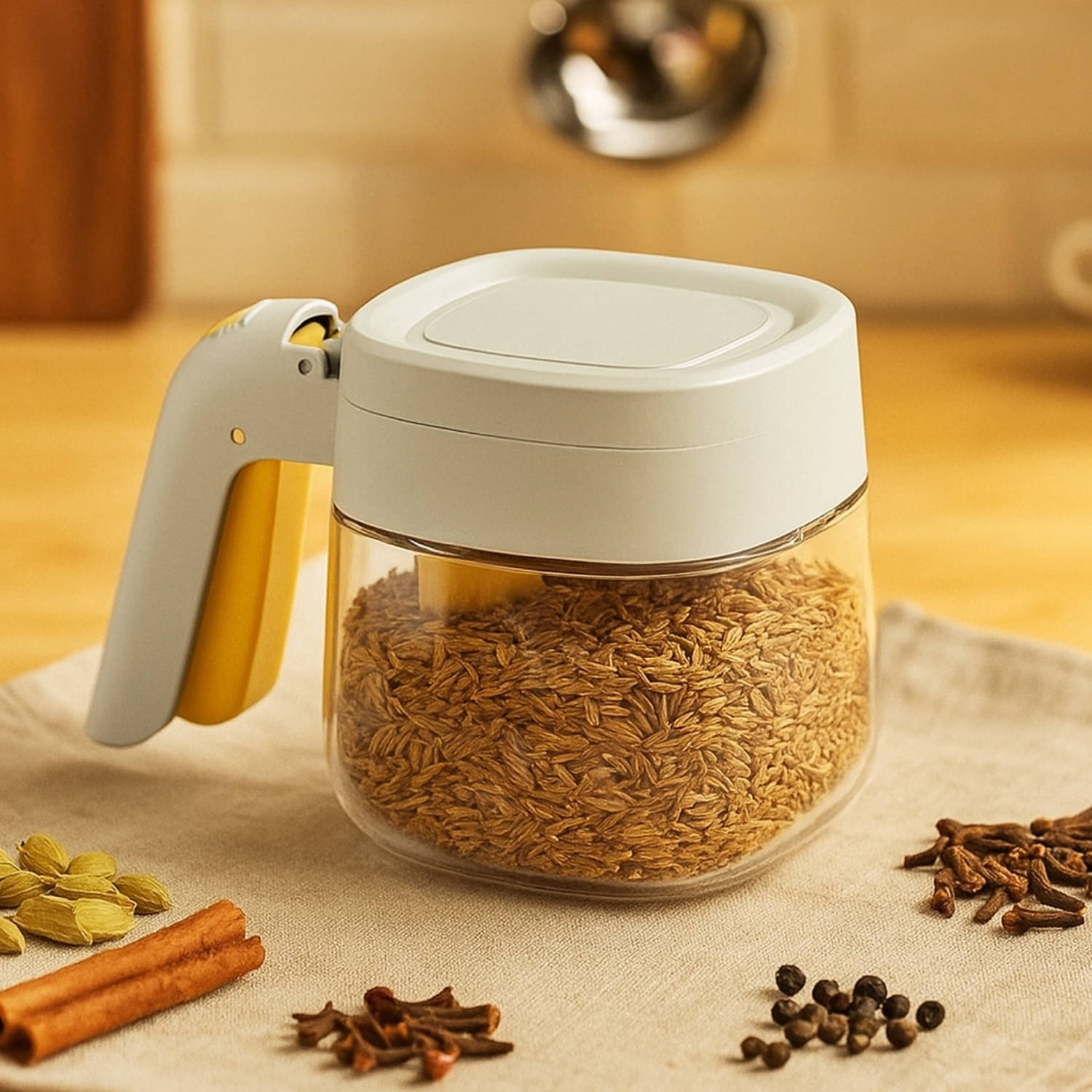     			Baskety Spice Jar Glass White Spice Container ( Set of 1 )