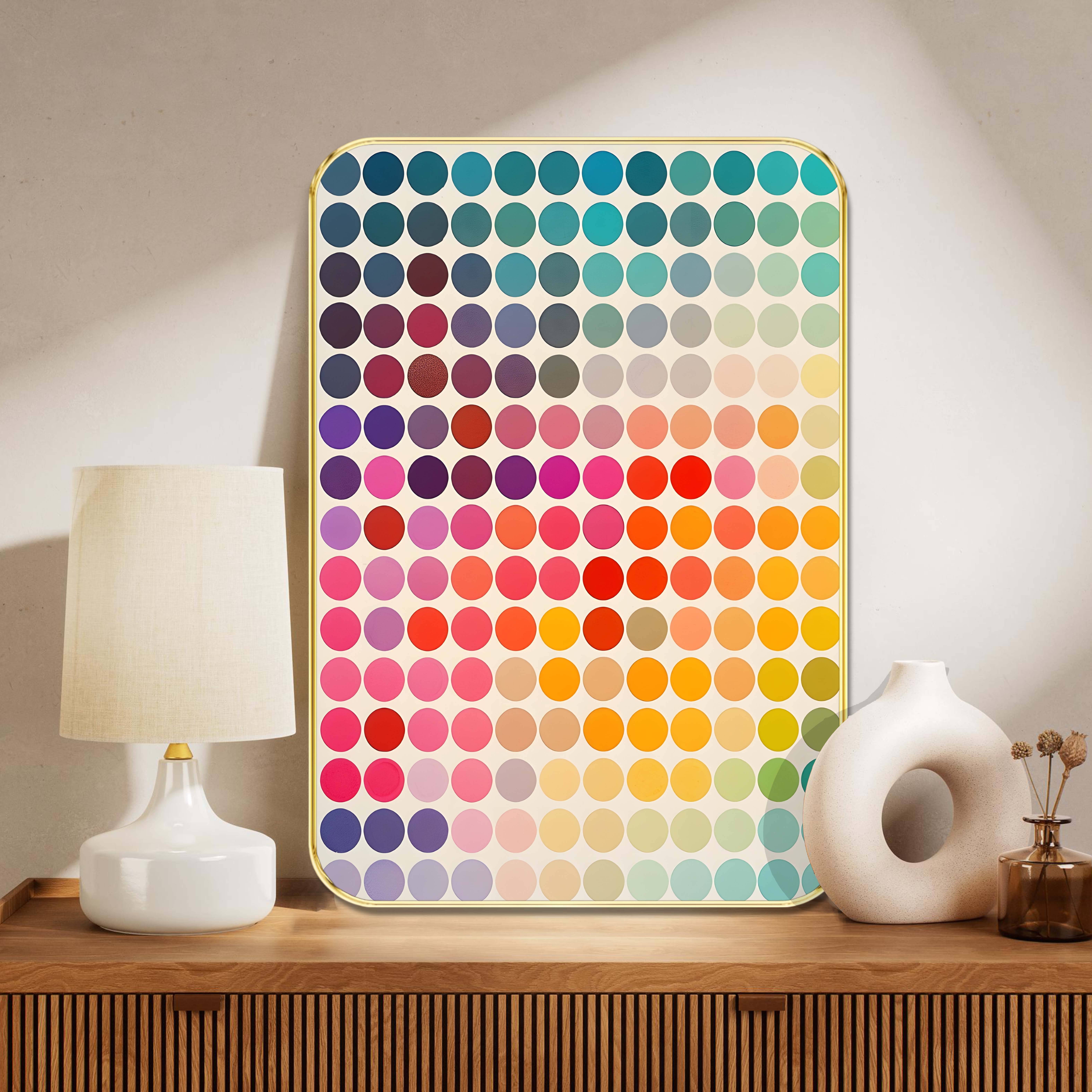 Color Dot Pop Art Wall Painting with Golden Frame – Vibrant Multicolor Circle Pattern for Living Room, Kids Room, Office – HD Modern Abstract Artwork Vertical Frame Color Dot Pop Art Wall Painting with Golden Frame – Vibrant Multicolor Circle Pattern for Living Room, Kids Room, Office – HD Modern Abstract Artwork Vertical Frame